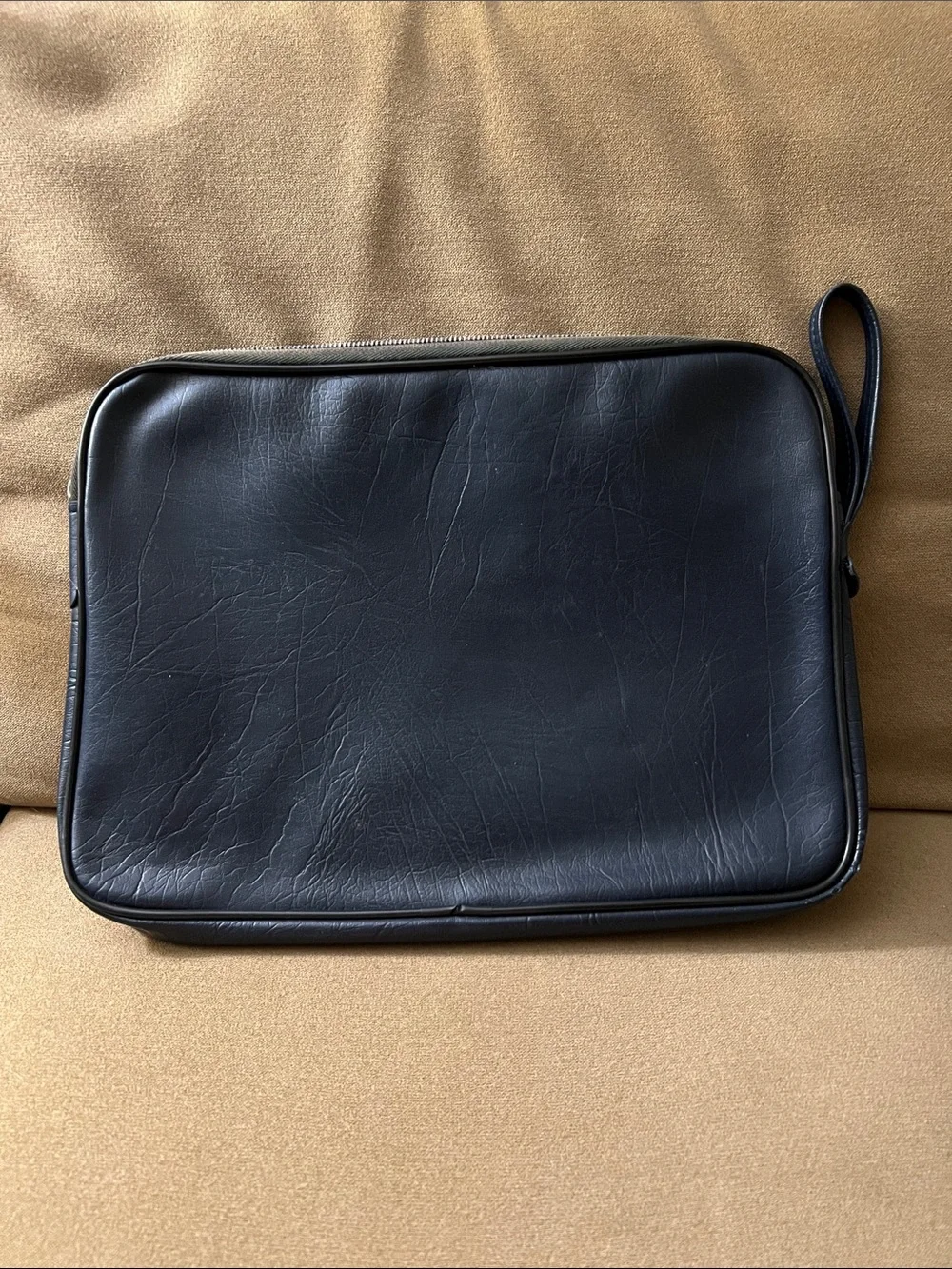 Vintage Bell Telephone Navy Blue Leather Zip Document Pouch